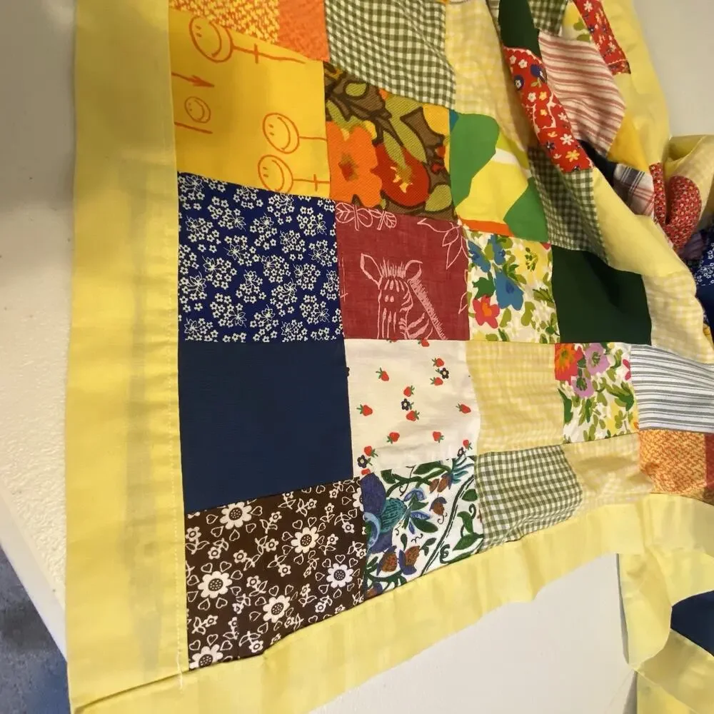 Vintage Handmade Patchwork Baby Blanket Floral Butterflies Colorful W34xL43.5”